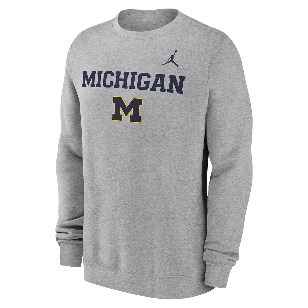 Men's Jordan Brand Heather Gray Michigan Wolverines Primetime Primary Stack Pullover Sweatshirt