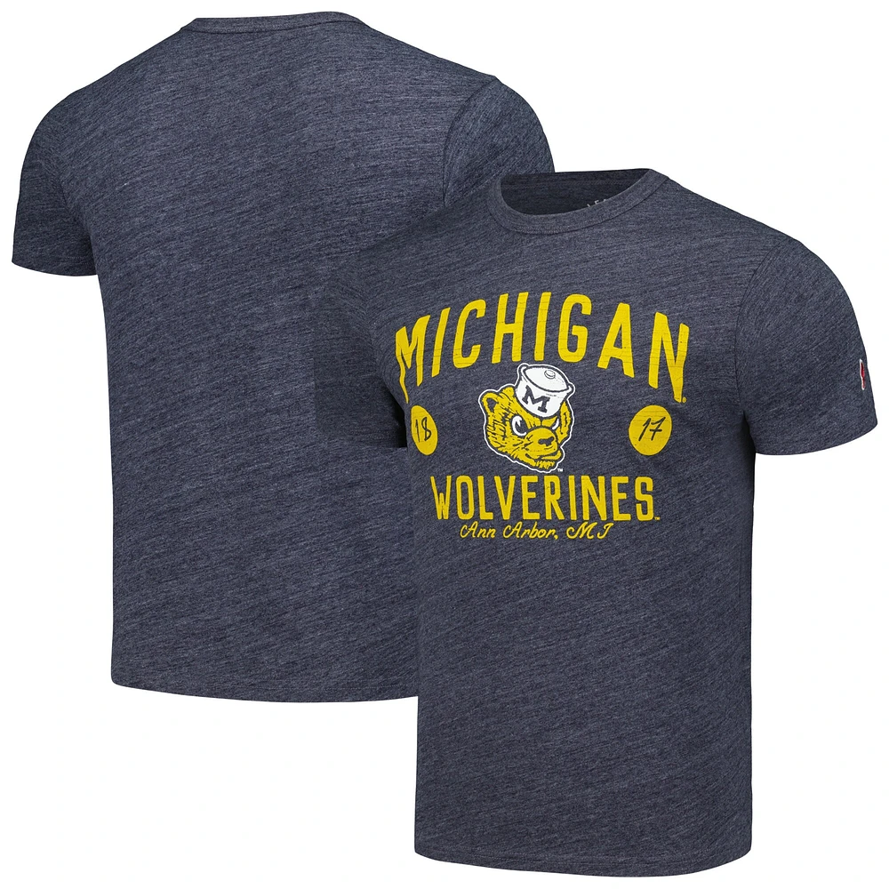 League Collegiate Wear pour hommes Heather Navy Michigan Wolverines Bendy Arch Victory Falls T-shirt tri-mélange