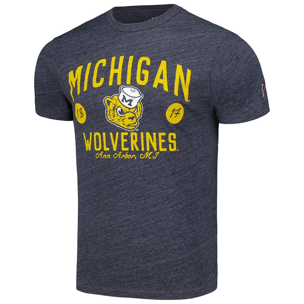 League Collegiate Wear pour hommes Heather Navy Michigan Wolverines Bendy Arch Victory Falls T-shirt tri-mélange