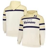 Men's Mitchell & Ness Cream Michigan Wolverines Big Tall Head Coach Pullover Hoodie