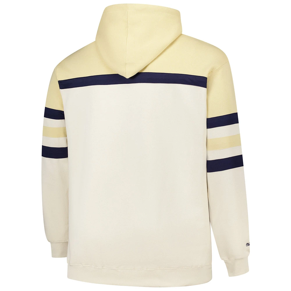 Men's Mitchell & Ness Cream Michigan Wolverines Big Tall Head Coach Pullover Hoodie