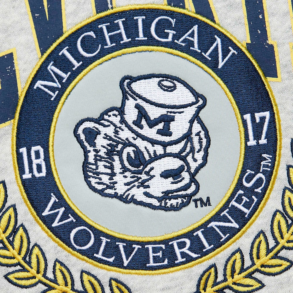 Sweat-shirt à col rond en polaire arqué Mitchell & Ness pour hommes, gris chiné Michigan Wolverines