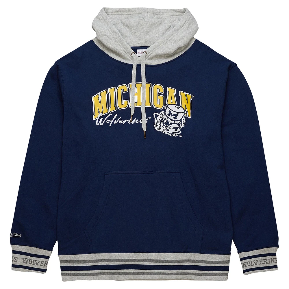 Sweat à capuche en polaire arqué Mitchell & Ness pour hommes, Michigan Wolverines, bleu marine