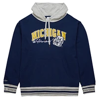 Sweat à capuche en polaire arqué Mitchell & Ness pour hommes, Michigan Wolverines, bleu marine
