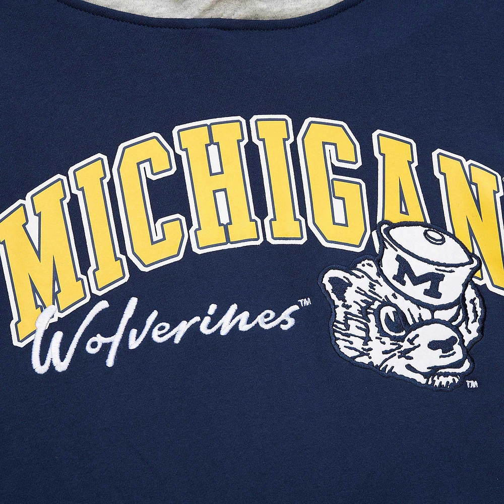 Sweat à capuche en polaire arqué Mitchell & Ness pour hommes, Michigan Wolverines, bleu marine