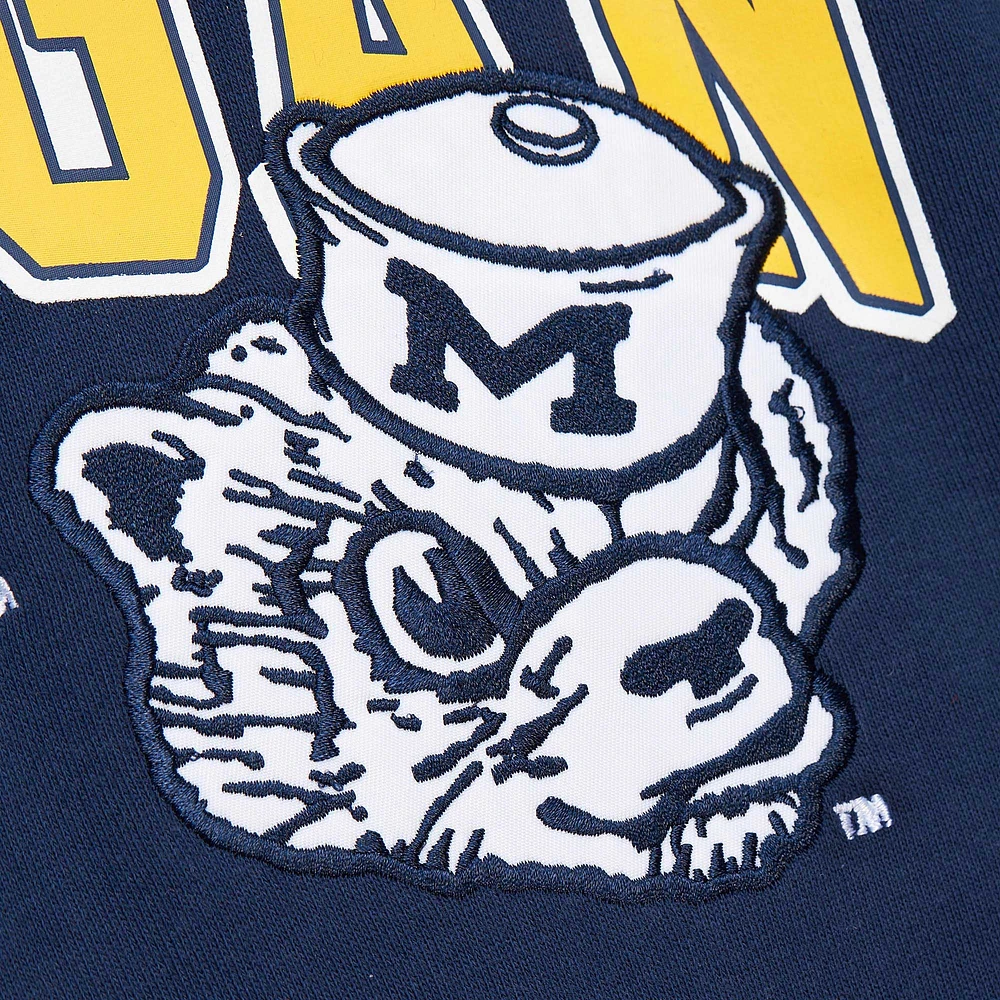 Sweat à capuche en polaire arqué Mitchell & Ness pour hommes, Michigan Wolverines, bleu marine