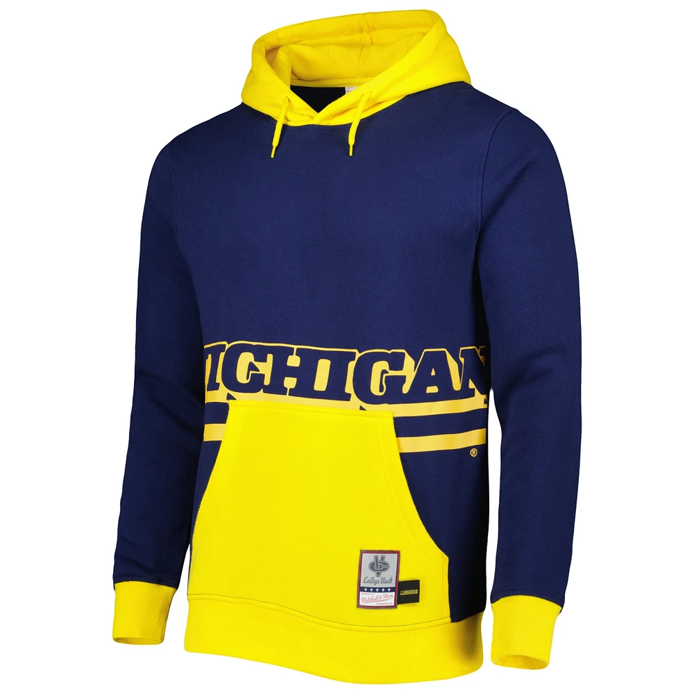 Men's Mitchell & Ness Navy Michigan Wolverines Big Face Pullover Hoodie