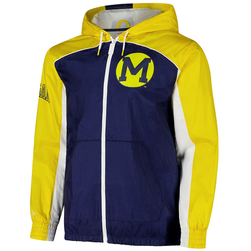 Men's Mitchell & Ness Navy Michigan Wolverines Big Shot Premium Full-Zip Windbreaker
