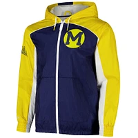 Men's Mitchell & Ness Navy Michigan Wolverines Big Shot Premium Full-Zip Windbreaker