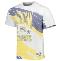 Men's Mitchell & Ness White Michigan Wolverines Paintbrush Sublimated T-Shirt