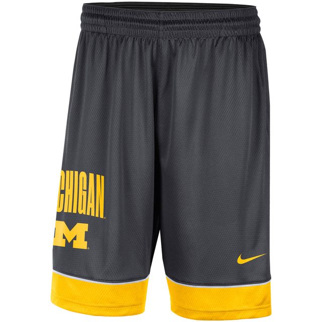 Short Performance Nike Charbon/Jaune Michigan Wolverines Fast Break pour Homme