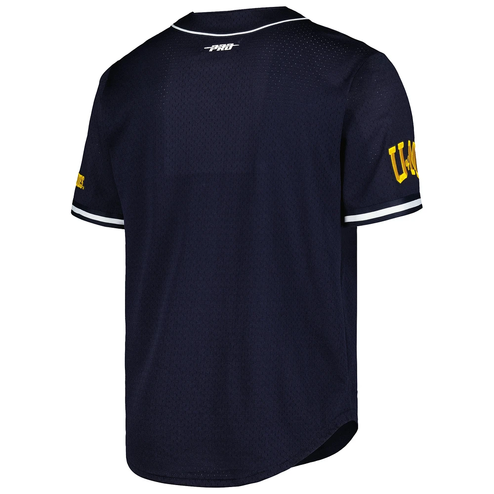 Men's Pro Standard Navy Michigan Wolverines Mesh Full-Button Replica Baseball Jersey
