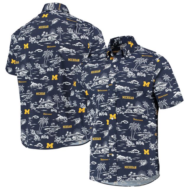 Chemise boutonnée classique Reyn Spooner pour hommes, bleu marine, Michigan Wolverines