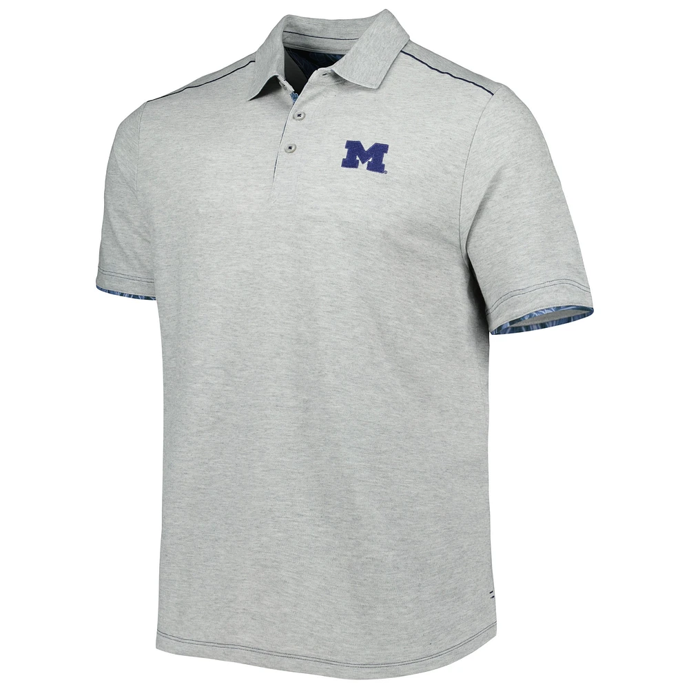 Men's Tommy Bahama Heathered Gray Michigan Wolverines IslandZone Tailgater Polo
