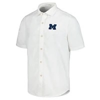 Men's Tommy Bahama White Michigan Wolverines Coconut Point Palm Vista IslandZone Camp Button-Up Shirt