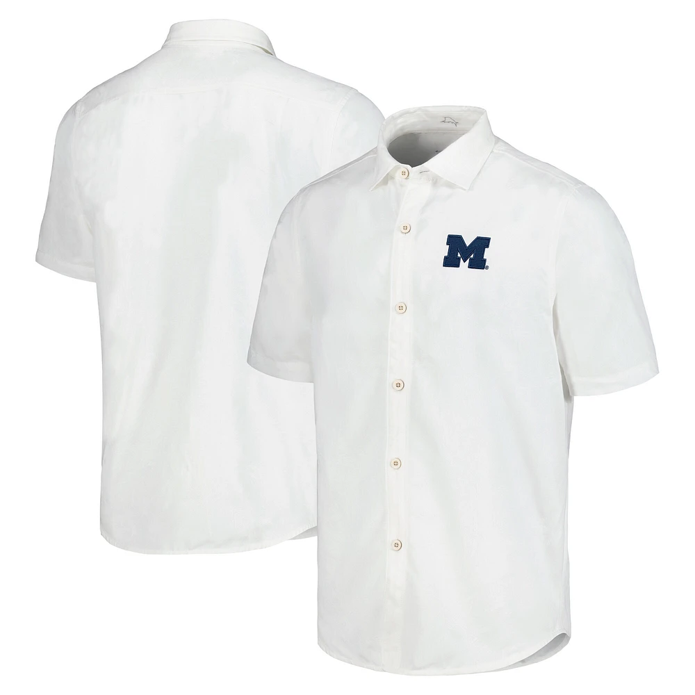 Chemise boutonnée Tommy Bahama pour hommes Michigan Wolverines Coconut Point Palm Vista IslandZone Camp