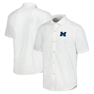 Chemise boutonnée Tommy Bahama pour hommes Michigan Wolverines Coconut Point Palm Vista IslandZone Camp