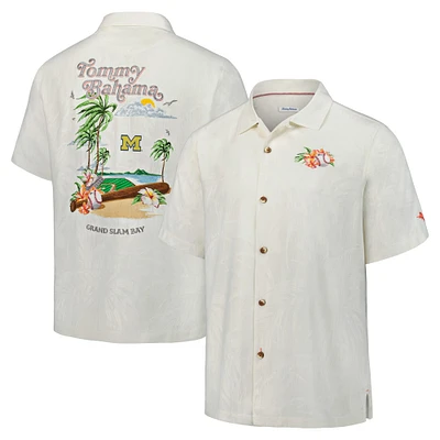 Chemise boutonnée Tommy Bahama blanche pour homme, Michigan Wolverines, Grand Slam Bay Camp