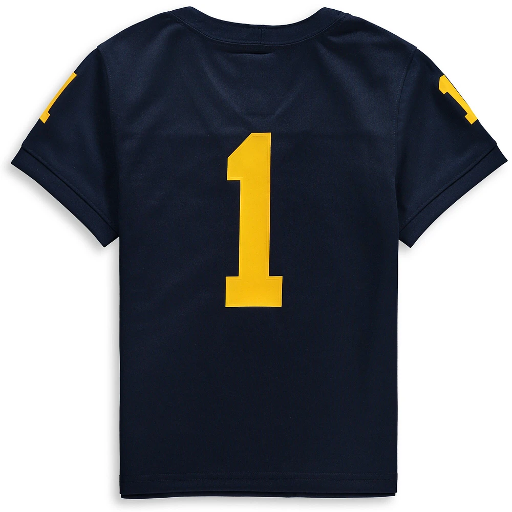 Jordan Brand #1 Navy Michigan Wolverines Team Replica Maillot de football pour enfants d'âge préscolaire