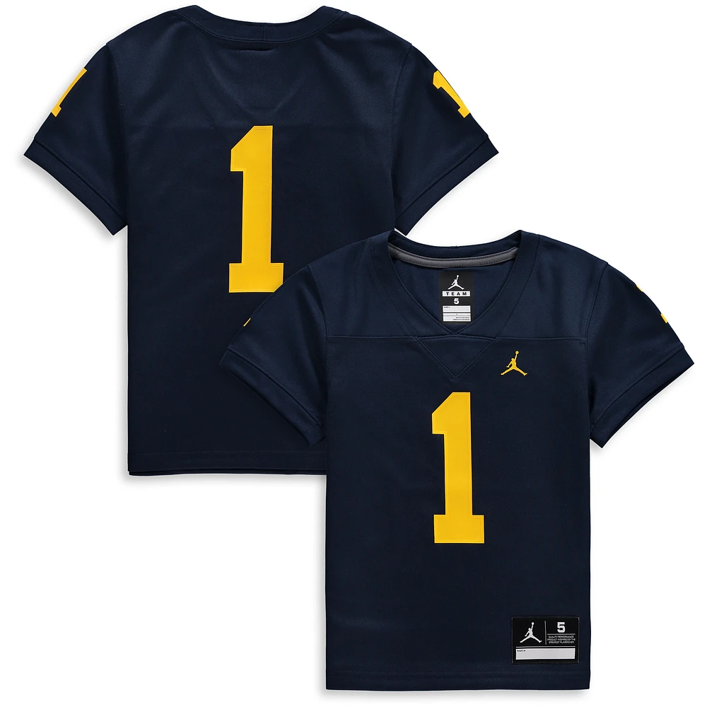Jordan Brand #1 Navy Michigan Wolverines Team Replica Maillot de football pour enfants d'âge préscolaire