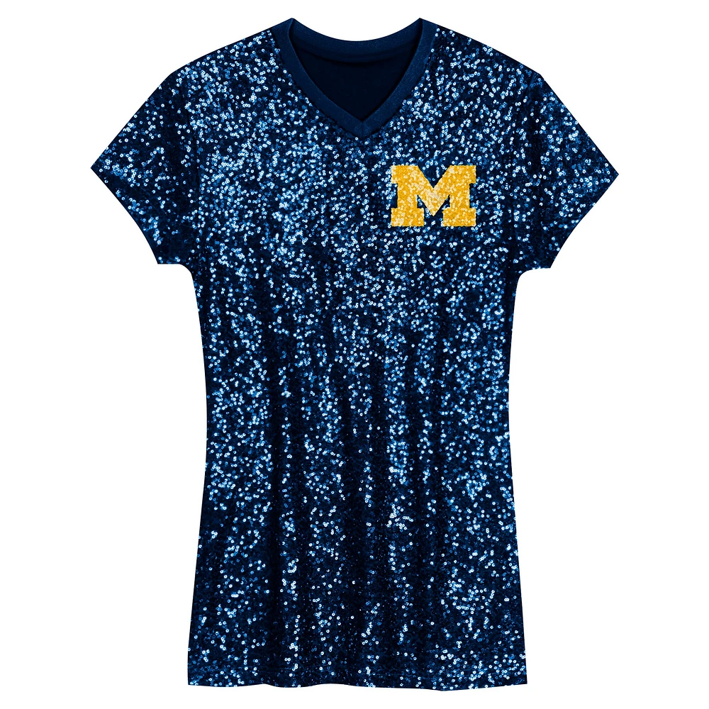 Preschool  Navy Michigan Wolverines Sequin V-Neck Dress