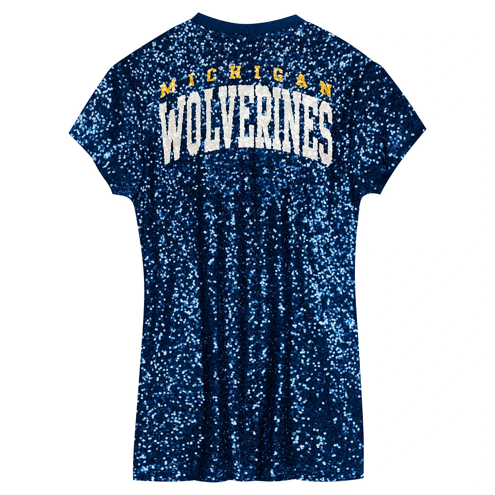 Preschool  Navy Michigan Wolverines Sequin V-Neck Dress