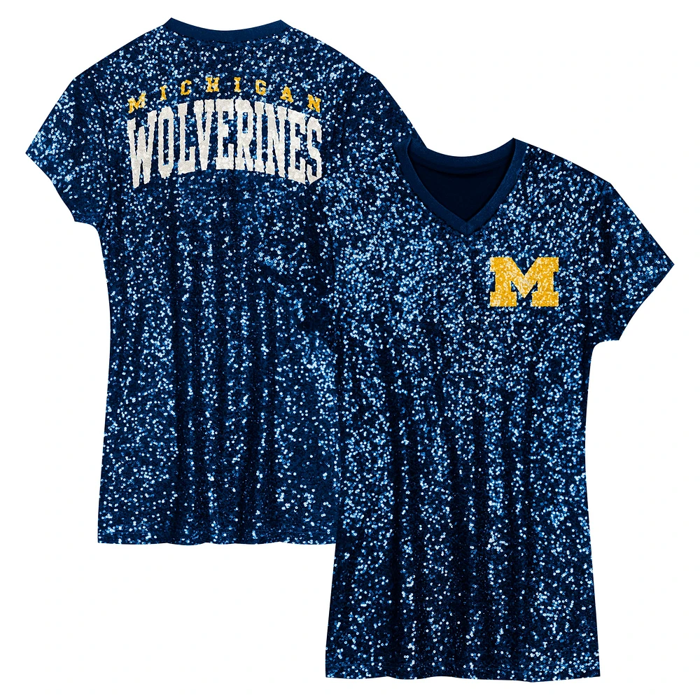 Preschool Navy Michigan Wolverines Sequin V-Neck Dress