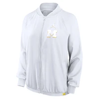 Women's Jordan Brand  White Michigan Wolverines Statement Bomber Raglan Full-Zip Jacket