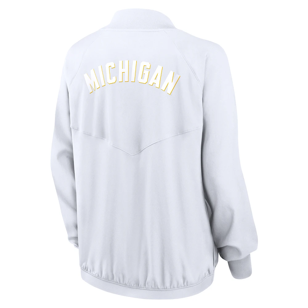Women's Jordan Brand  White Michigan Wolverines Statement Bomber Raglan Full-Zip Jacket