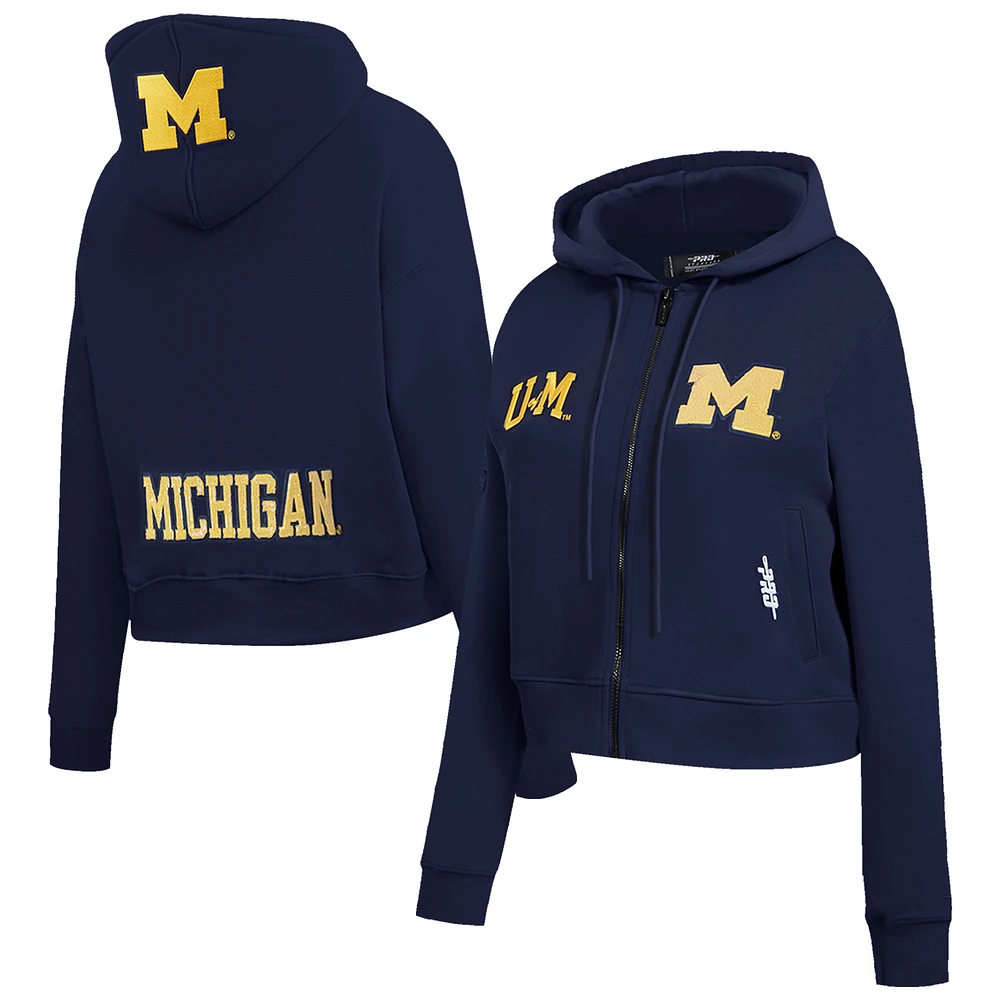 Veste à capuche entièrement zippée et sequins Game Day Pro Standard bleu marine Michigan Wolverines pour femme