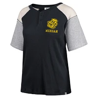 Women's '47 Black Michigan Wolverines Underline Harvey Colorblock Raglan Henley T-Shirt