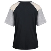 Women's '47 Black Michigan Wolverines Underline Harvey Colorblock Raglan Henley T-Shirt