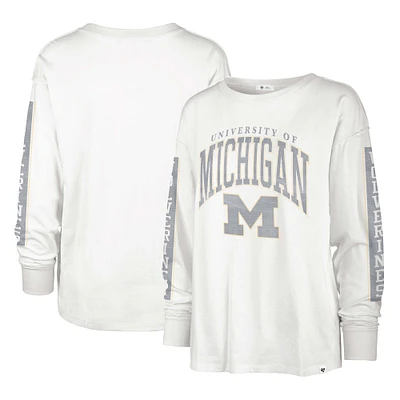T-shirt à manches longues '47 Cream Michigan Wolverines Statement SOA 3-Hit pour femmes