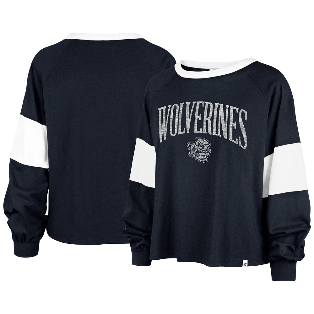 Women's '47  Navy Michigan Wolverines Upside Rhea Raglan Long Sleeve T-Shirt