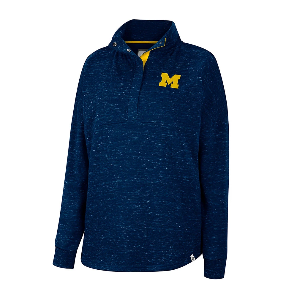 Women's Colosseum Navy Michigan Wolverines Natalie Speckled Quarter-Snap Top