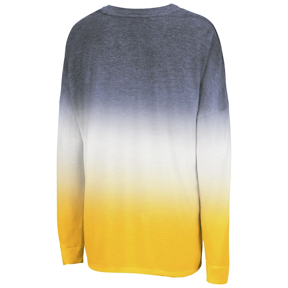 Women's Colosseum Navy Michigan Wolverines Winkle Dip Dye Long Sleeve T-Shirt