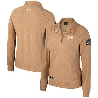 Veste raglan à quart de bouton-pression Colosseum Tan Michigan Wolverines OHT Military Appreciation Sand Tatum pour femmes
