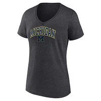 Women's Fanatics Heather Charcoal Michigan Wolverines Campus V-Neck T-Shirt
