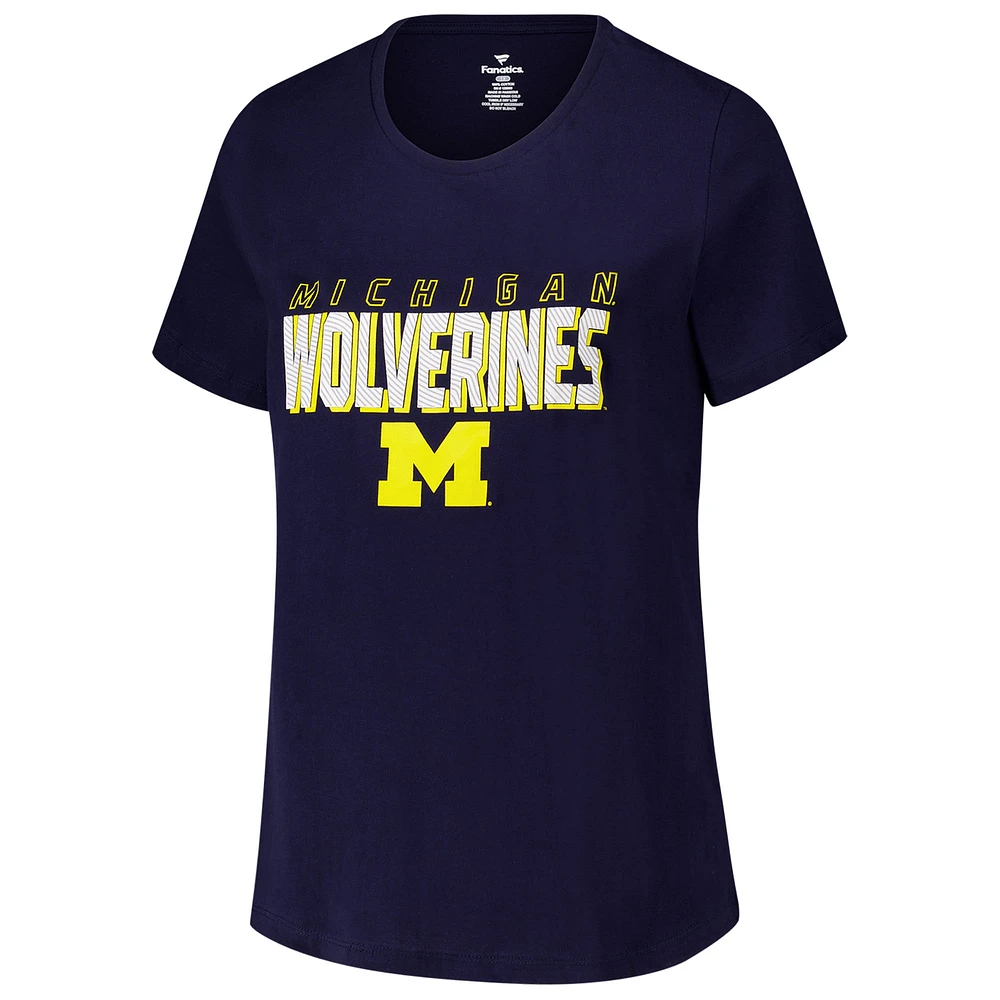 Women's Fanatics Navy Michigan Wolverines Plus Lean Scoop Neck T-Shirt