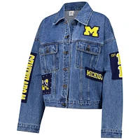 Women's G-III 4Her by Carl Banks Denim Michigan Wolverines Game Ball Patches and Studs Full-Button Jacket