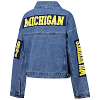 Women's G-III 4Her by Carl Banks Denim Michigan Wolverines Game Ball Patches and Studs Full-Button Jacket