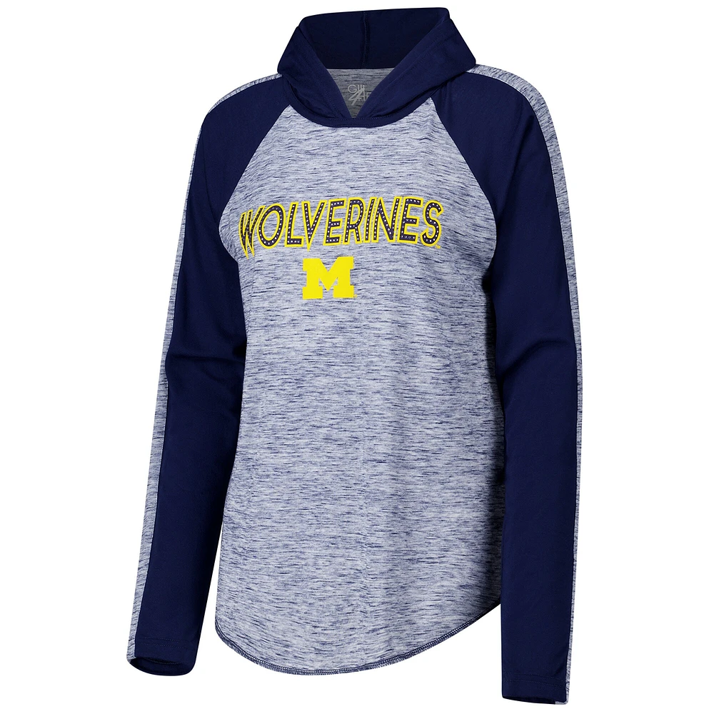 Women's G-III 4Her by Carl Banks Navy Michigan Wolverines Underdog Bling Raglan Long Sleeve Hoodie T-Shirt