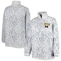 Women's Gameday Couture Heather Gray Michigan Wolverines Leopard Quarter-Zip Sweatshirt