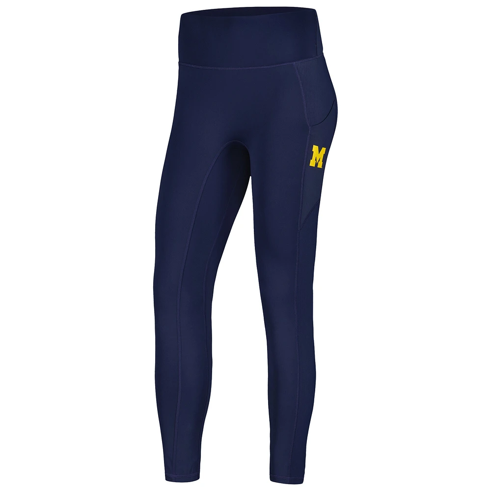 Women's KadyLuxe  Navy Michigan Wolverines 7/8 Mixed Media Pocket iLeggings