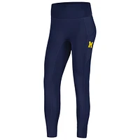 Women's KadyLuxe  Navy Michigan Wolverines 7/8 Mixed Media Pocket iLeggings