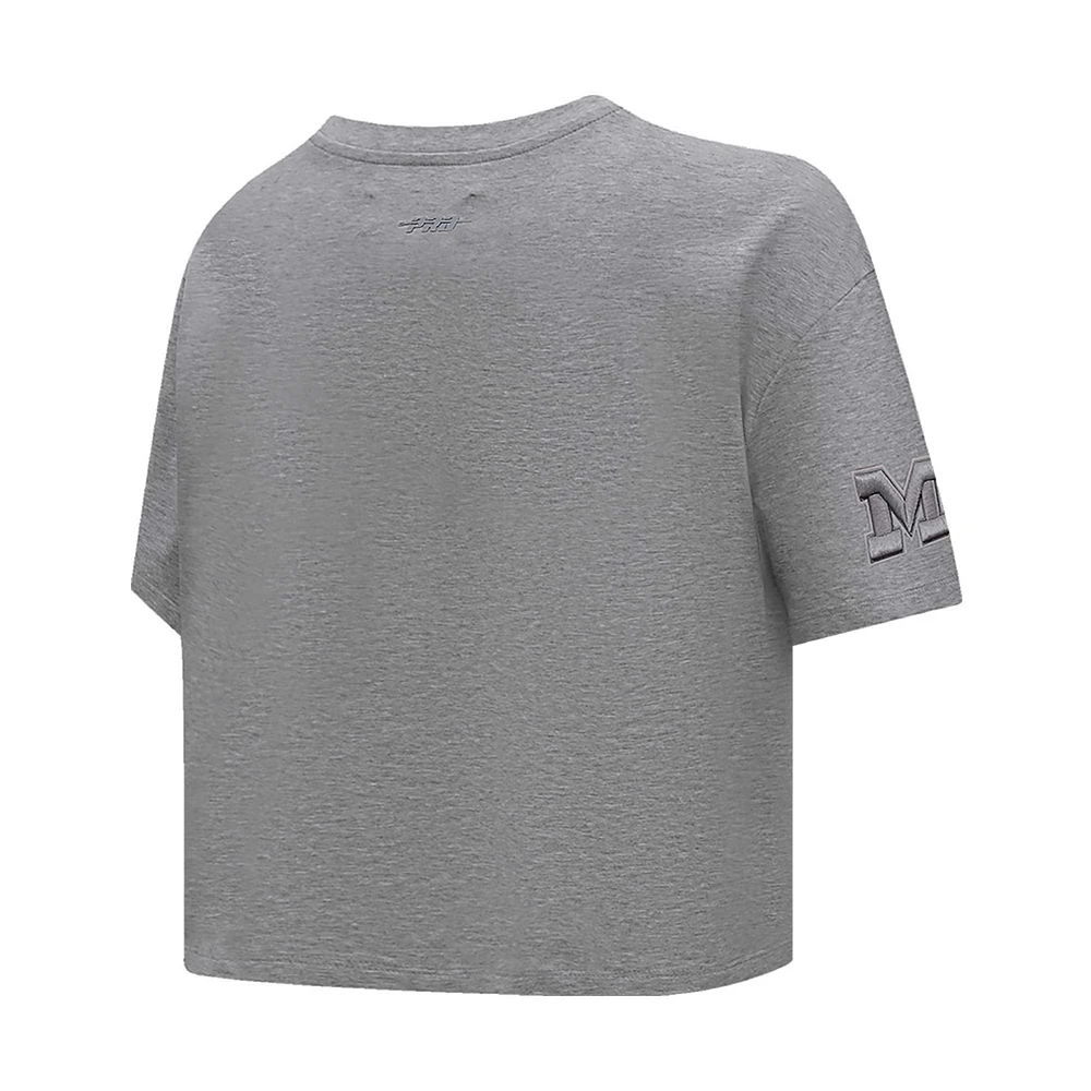 Women's Pro Standard Heather Charcoal Michigan Wolverines Tonal Neutral Boxy Cropped T-Shirt