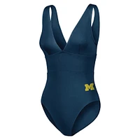 Women's Tommy Bahama Navy Michigan Wolverines Palm Modern V-Neck One-Piece Swimsuit