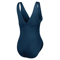 Women's Tommy Bahama Navy Michigan Wolverines Palm Modern V-Neck One-Piece Swimsuit