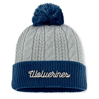 Bonnet en tricot à revers avec pompon Becca des Michigan Wolverines pour femme Top of the World gris/bleu marine