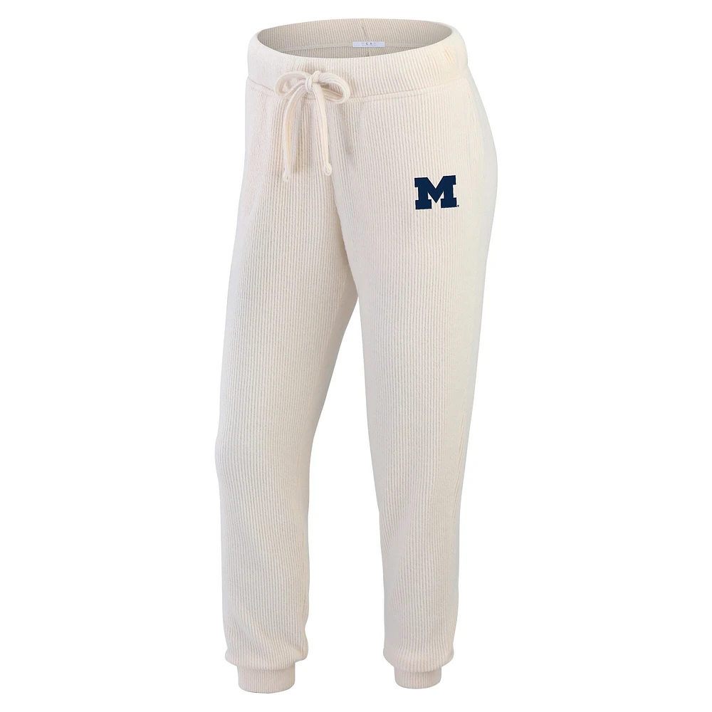 Women's WEAR by Erin Andrews  Cream Michigan Wolverines Rib-Knit Long Sleeve T-Shirt & Pants Lounge Set